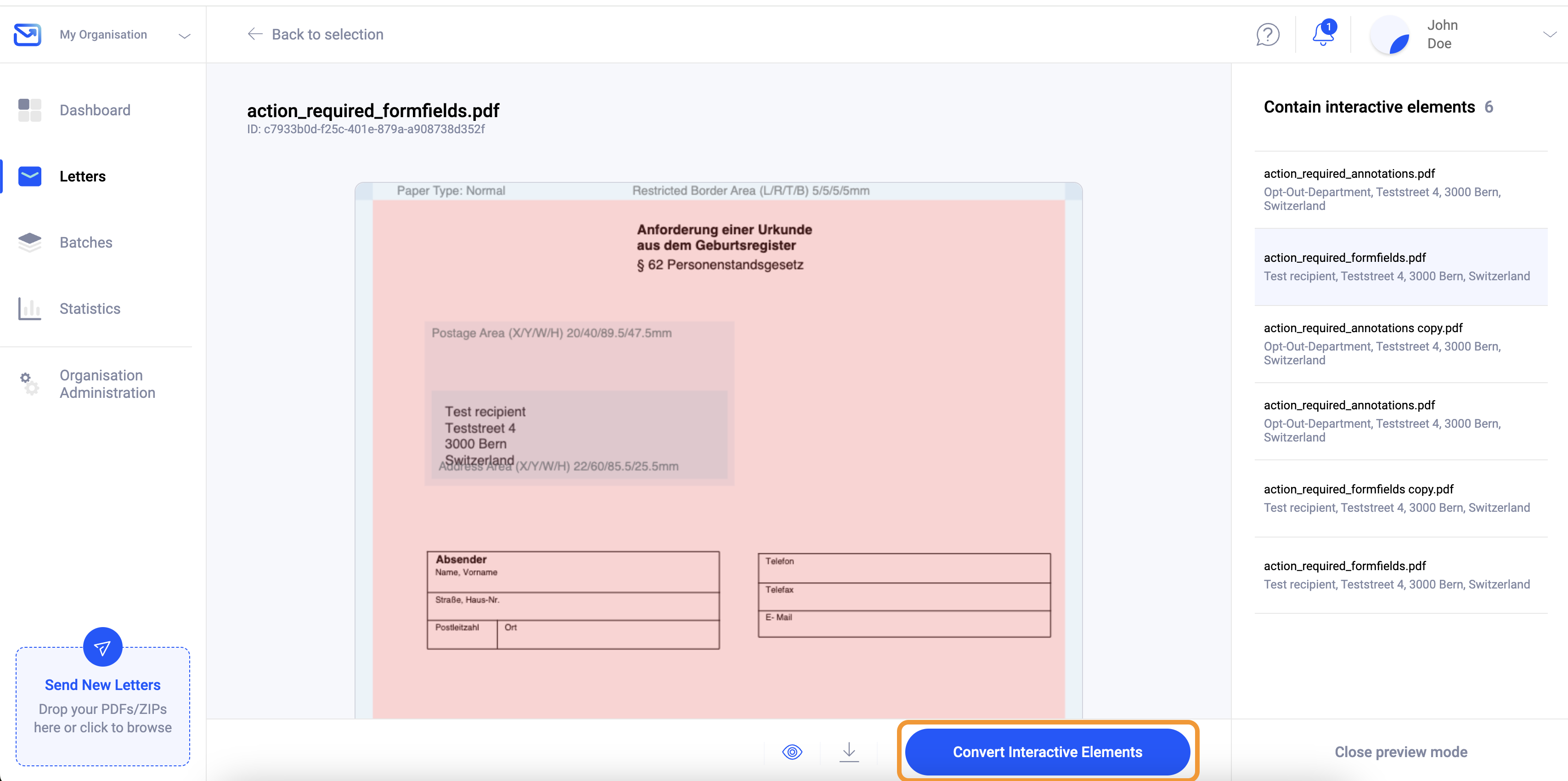 PDF Contains Interactive Elements | Pingen Help Center
